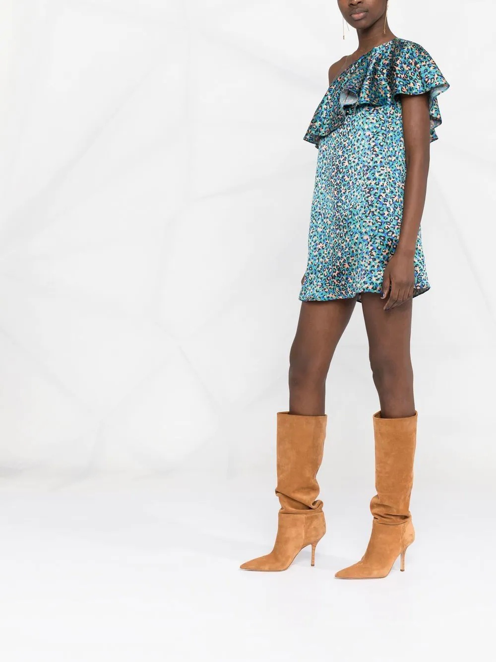 leopard-print one-shoulder dress - 8