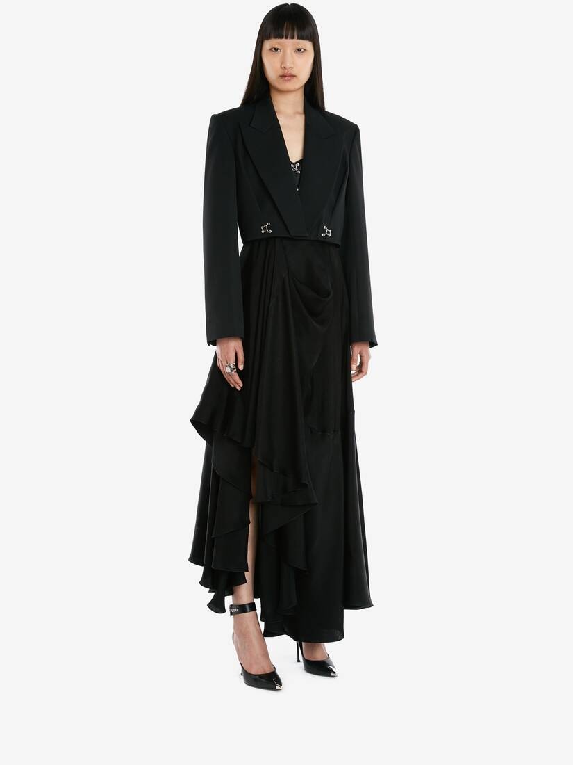 Barathea Cropped Jacket in Black - 3