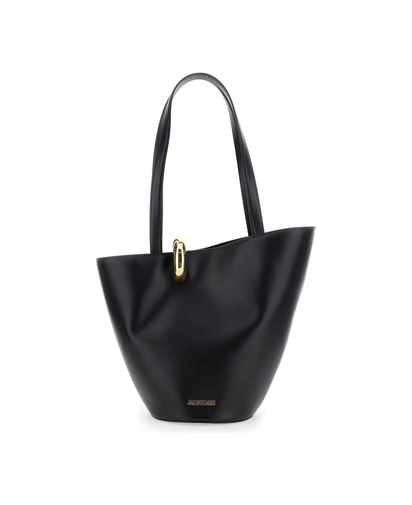 'le Bambola Moyen' Black Shoulder Bag With Front Metal Ring Closure And Embossed Logo Lettering On T - 1
