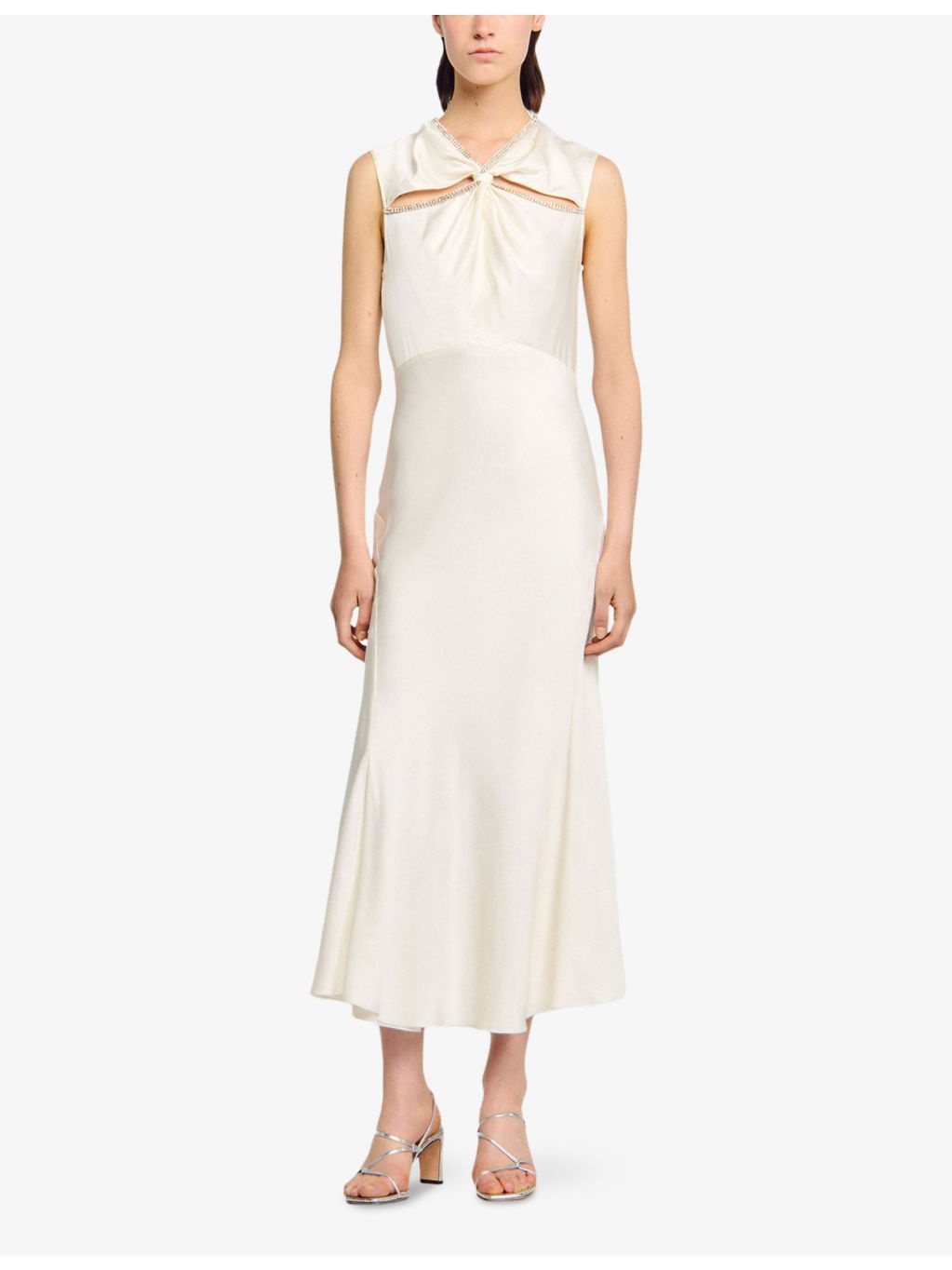 Rhinestone-Embellished Cut-Out Satin Maxi Dress - 2