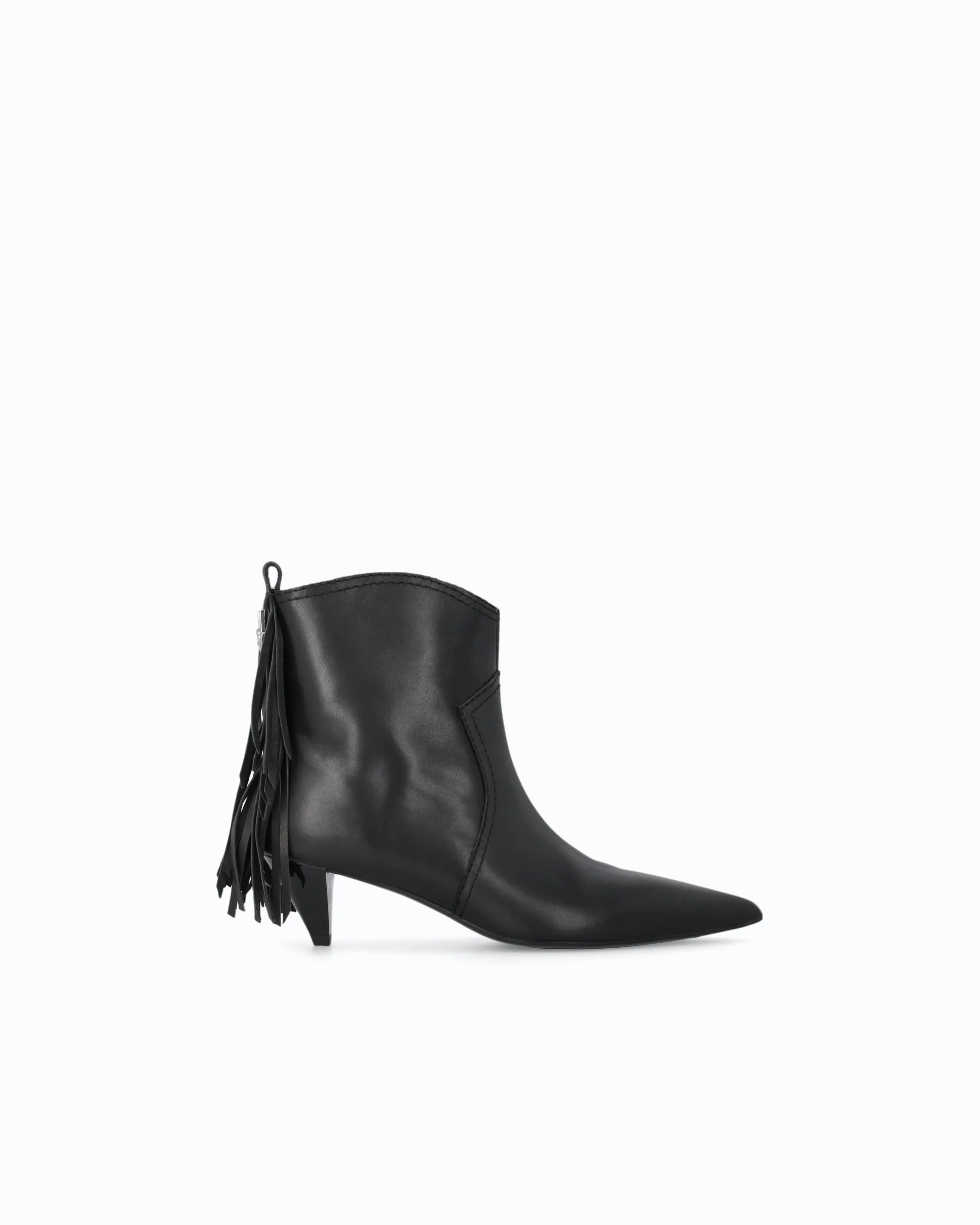 LEATHER ANKLE BOOTS WITH HEEL AND FRINGING - 1