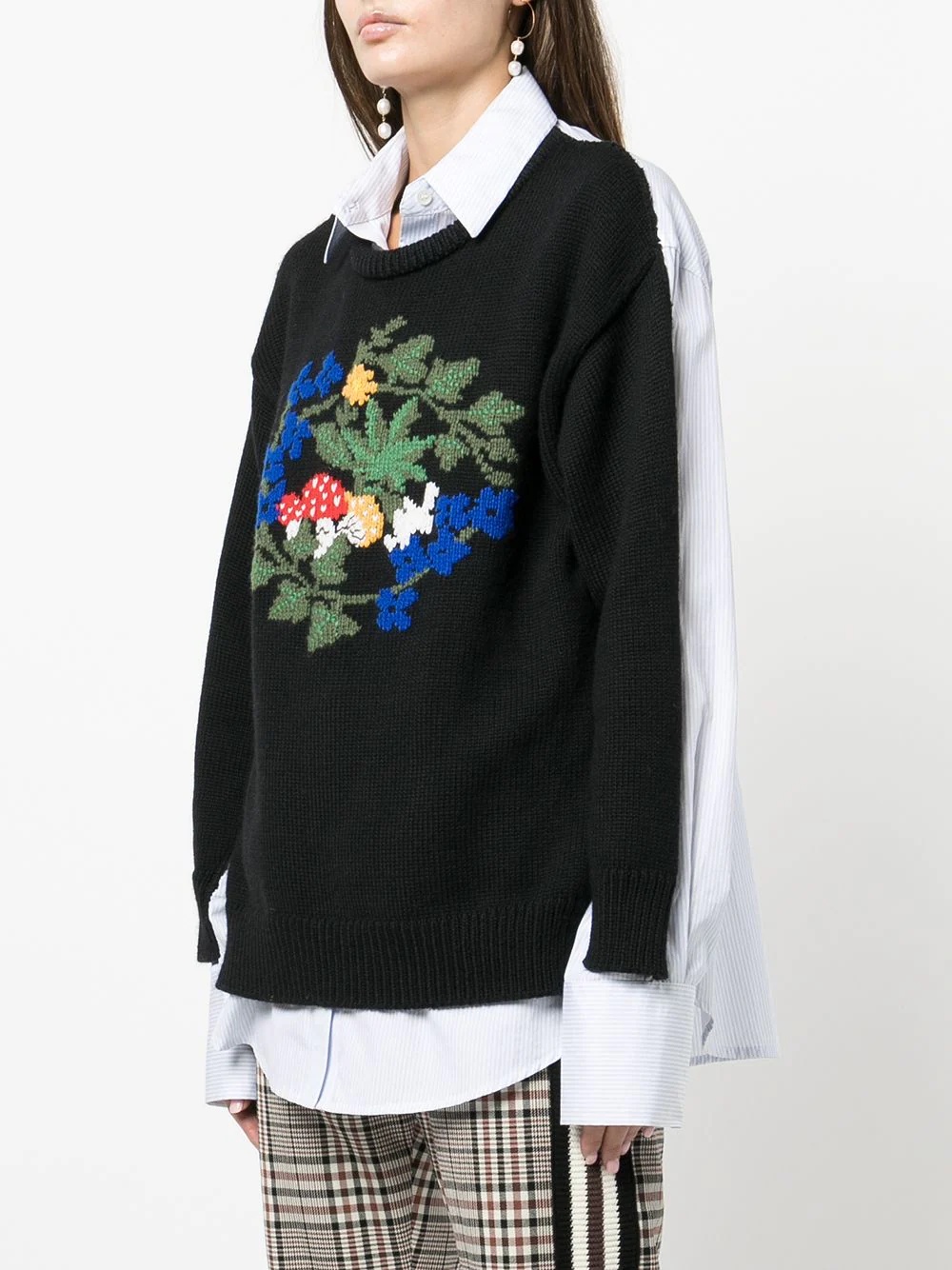 panelled floral-embroidered jumper - 3