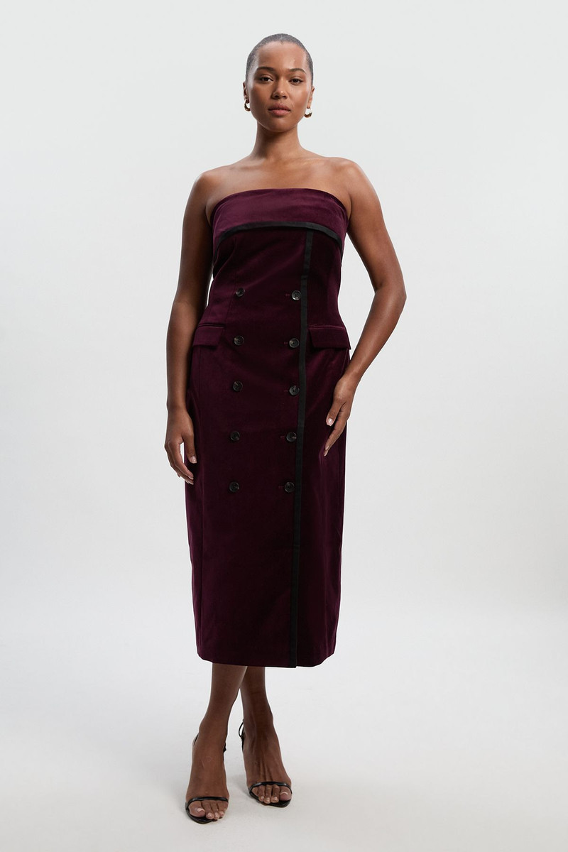 Plus Size Velvet Groisgrain Bandeau Midi Tailored Dress 1