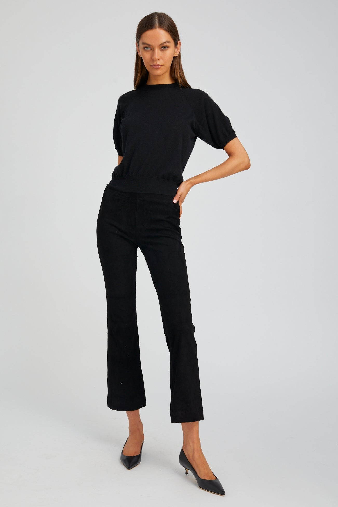 BLACK SUEDE ANKLE FLARE LEGGING - 2
