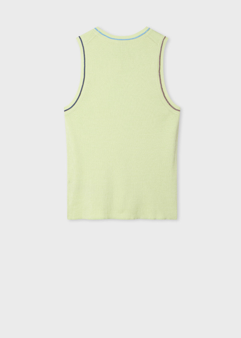 Paul Smith Women's Lime Green Wool-Silk Knitted Vest with Contrast Stitching outlook
