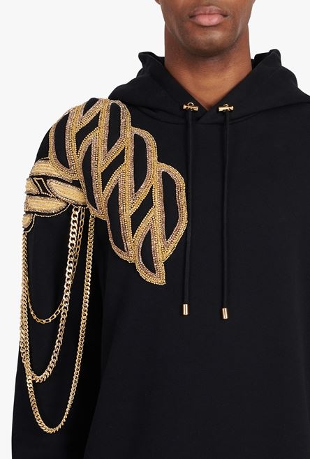 Black cotton sweatshirt with embroidered gold Balmain Paris logo - 9