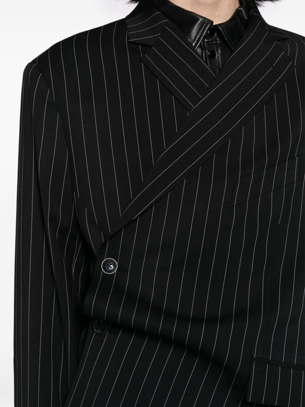 pinstriped wool-blend wrap blazer - 5