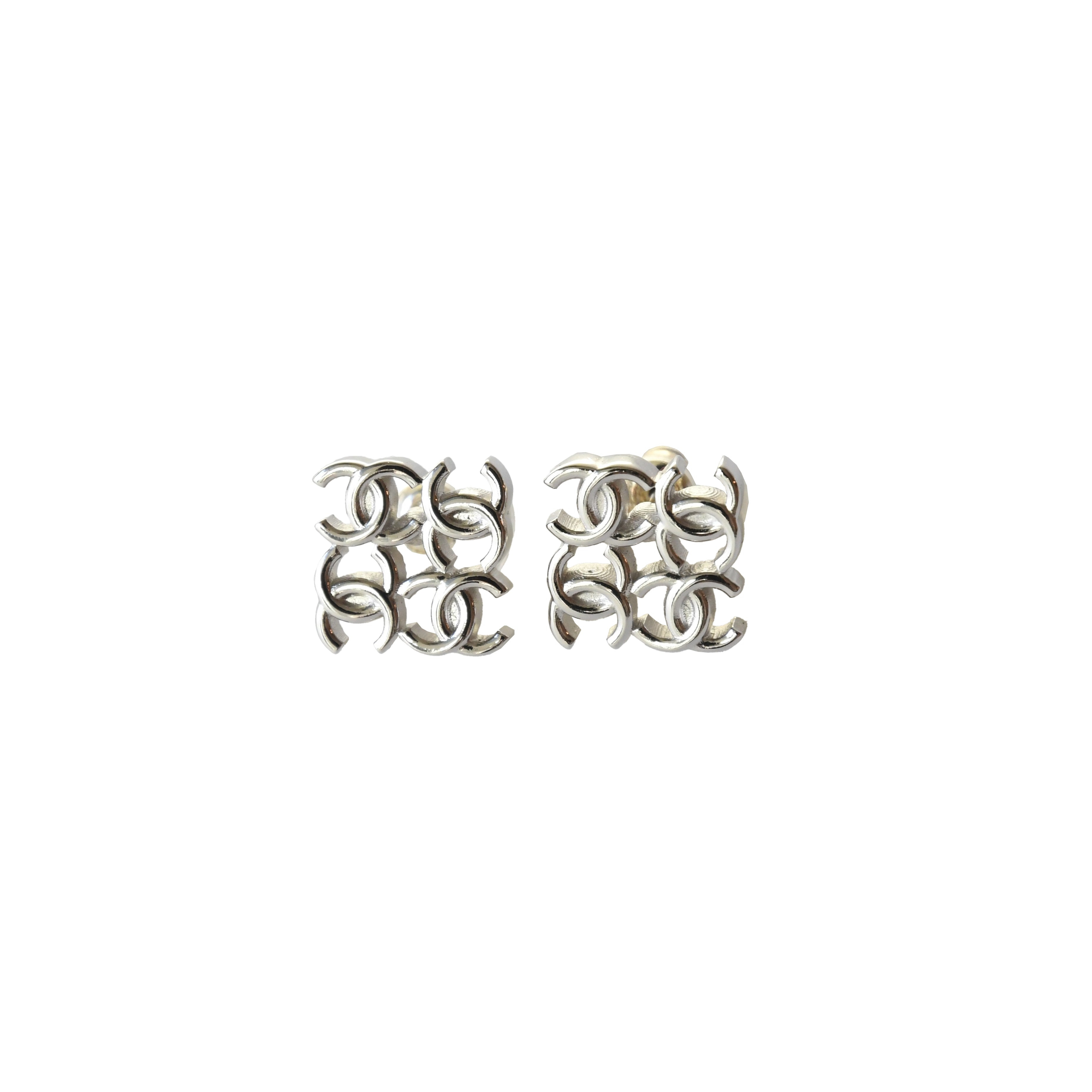 Chanel Four CC Logo Stud Earrings Silver - 1