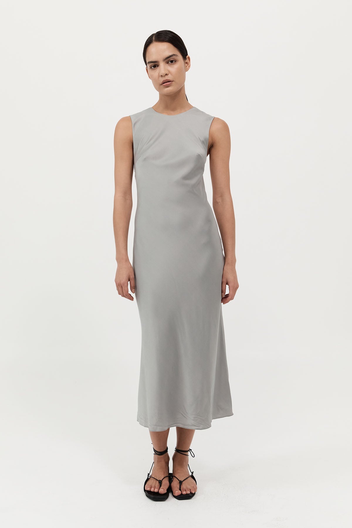 Soft Silk Rouleau Tie Dress - Silver - 3