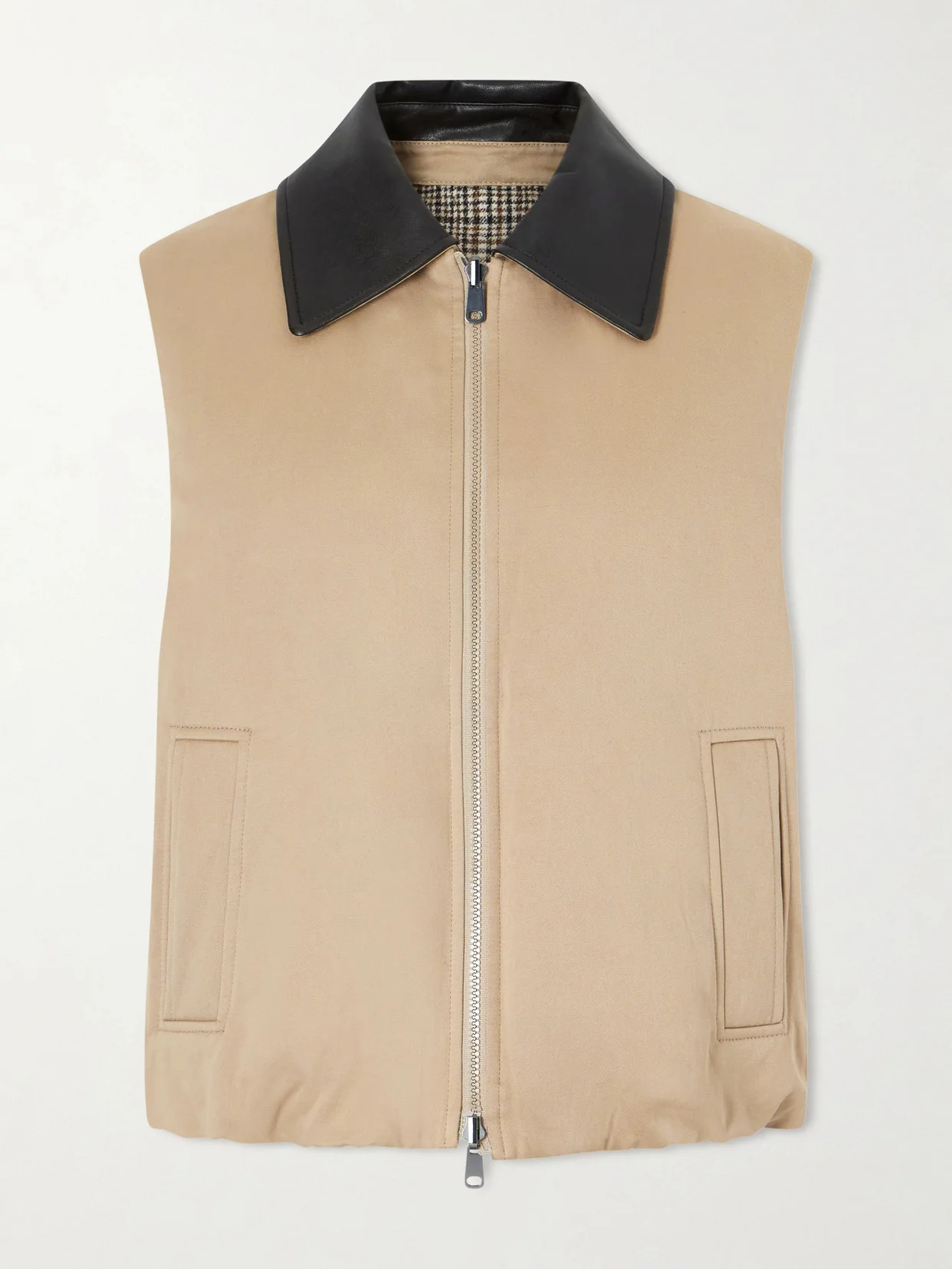 Reversible Checked Padded Cotton And Linen Gilet - 1