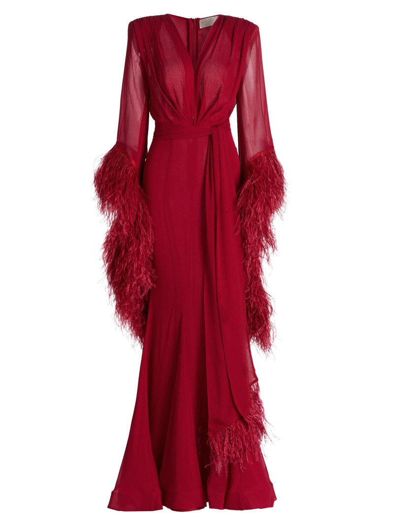 Women's Geisha V-Neck Feather Gown - Red 1
