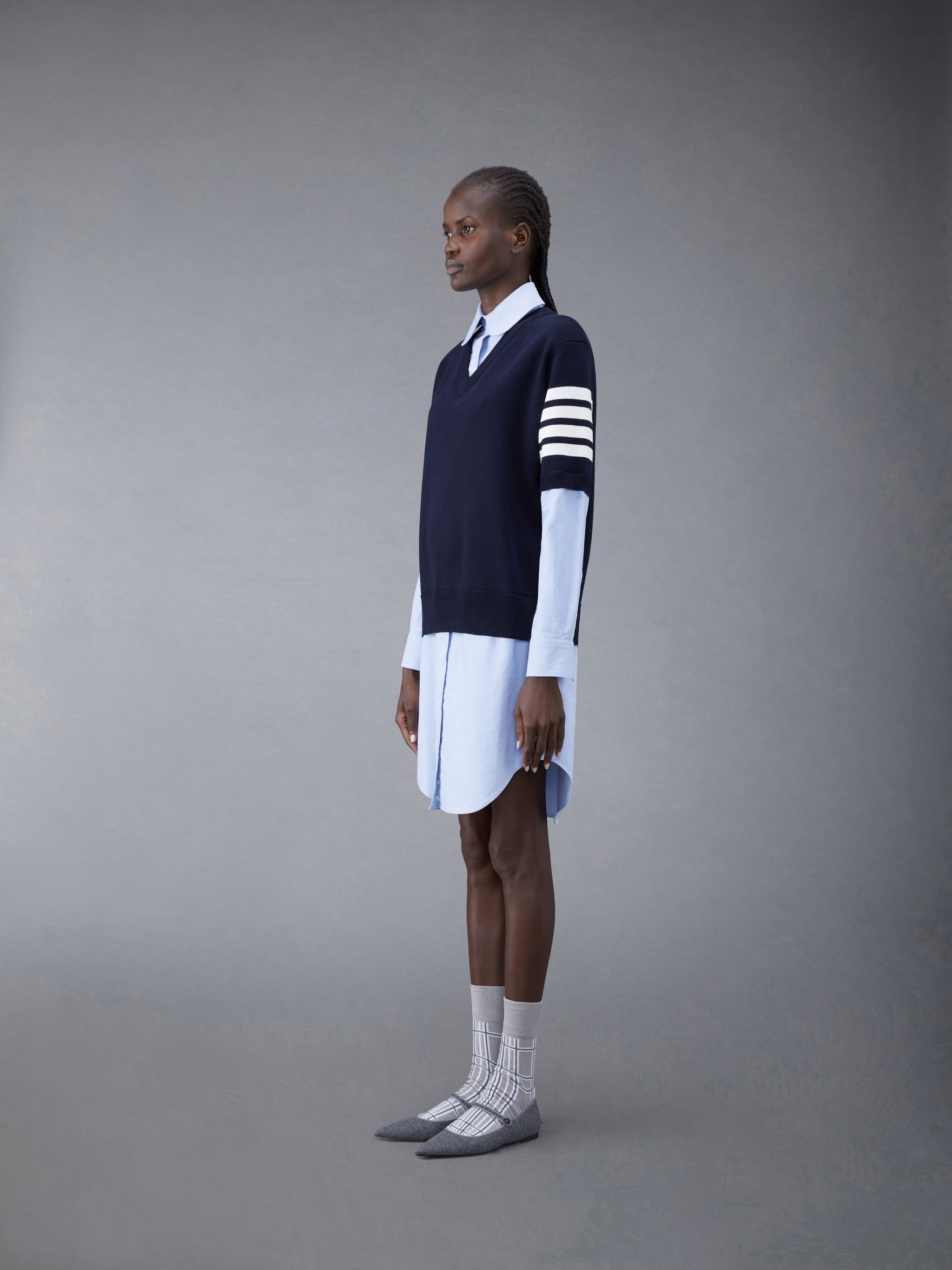 Cotton Milano and Oxford 4-Bar V-Neck Tee and Shirtdress Combo - 2