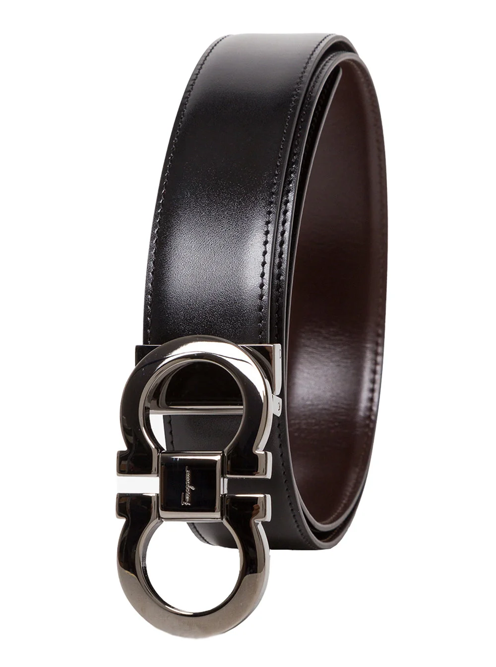 Ferragamo Men Reversible Belt With Gancini Buckle On The Front In Black Leather For Men - 1
