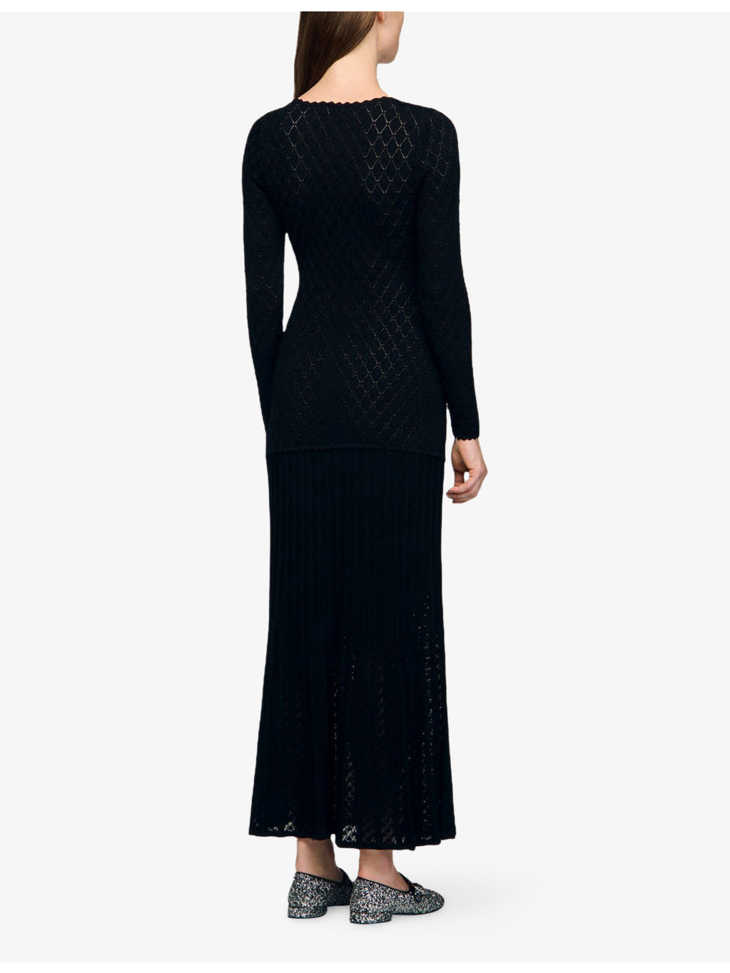 Long-Sleeve Flared Open-Knit Maxi Dress - 4