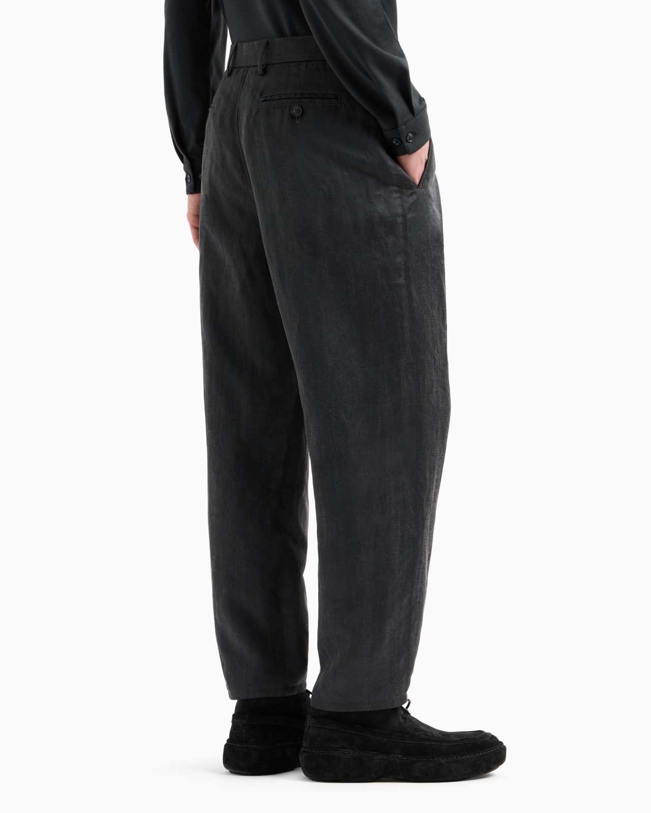 FADED LYOCELL AND LINEN CANVAS ONE-PLEAT TROUSERS - 3