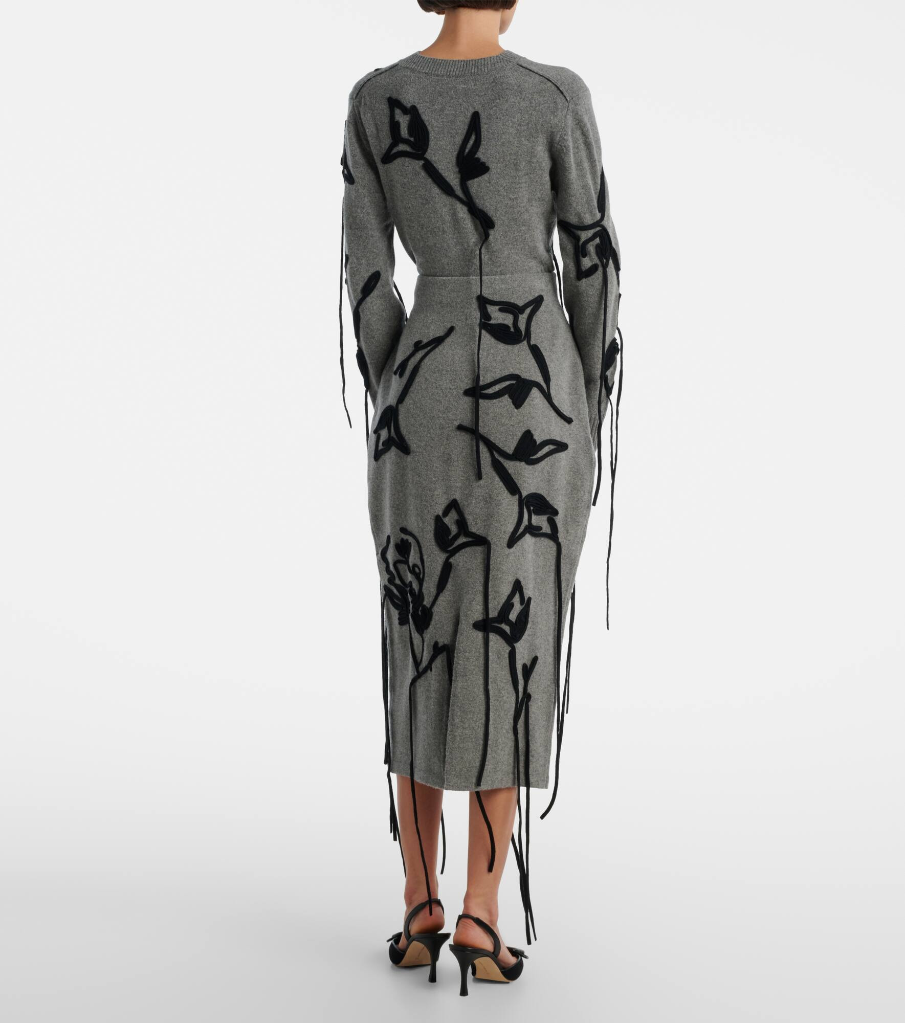 Embroidered wool pencil skirt - 3