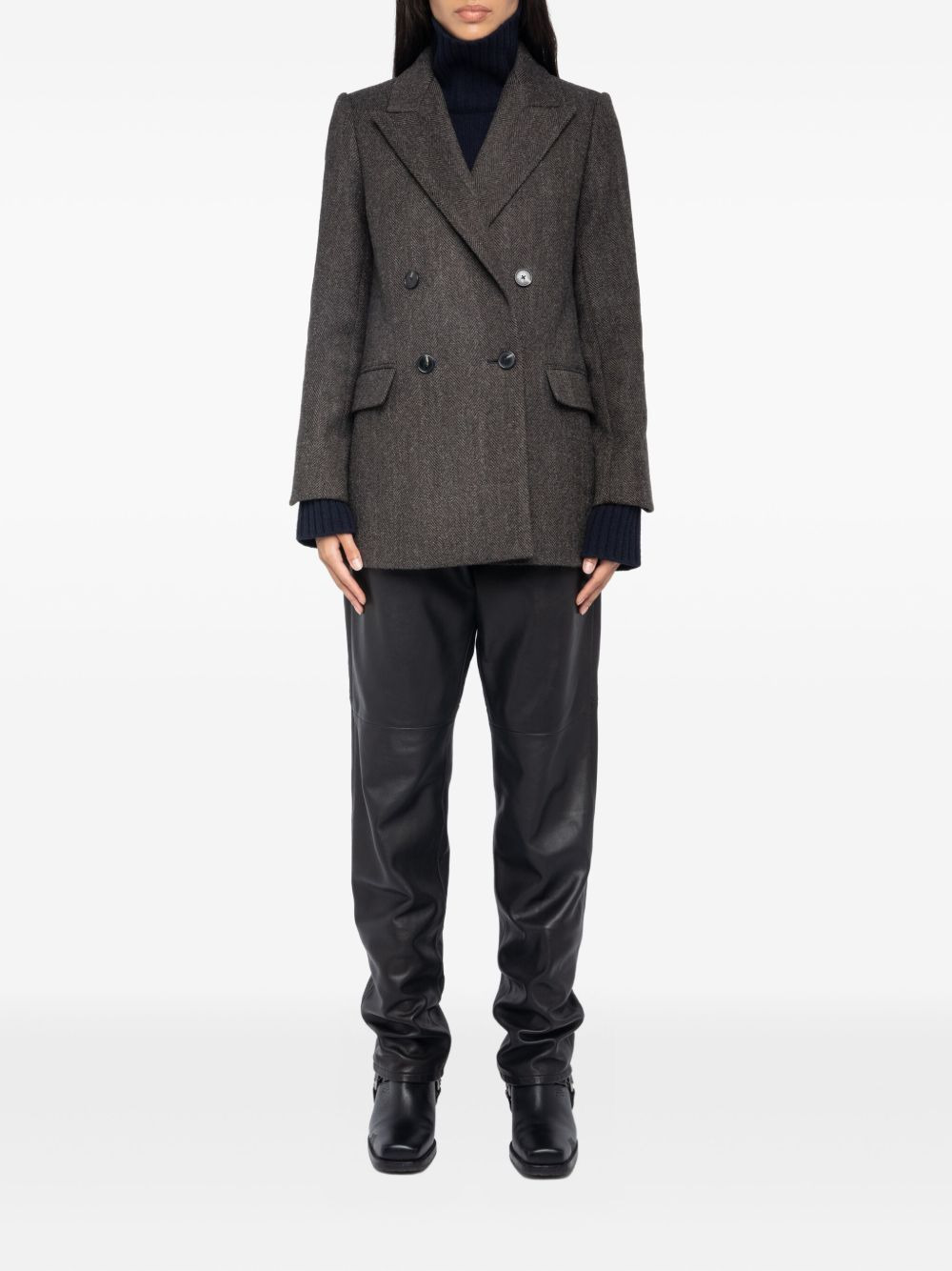 herringbone double-breasted coat - 2
