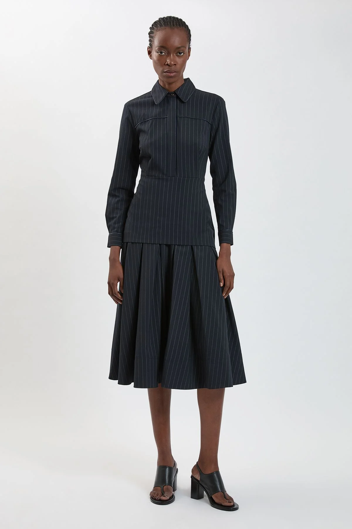 Tailored Pinstripe Collared Maxi Dress - 1