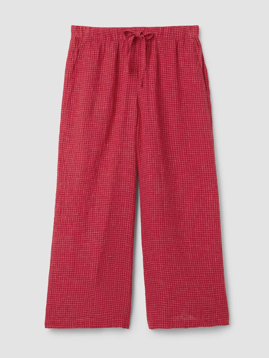 Puckered Organic Linen Grid Wide-Leg Pant - 1