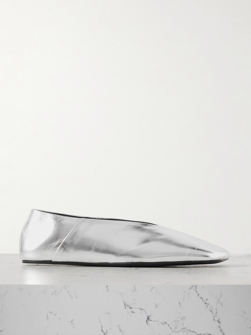 Metallic Textured-leather Ballet Flats 1