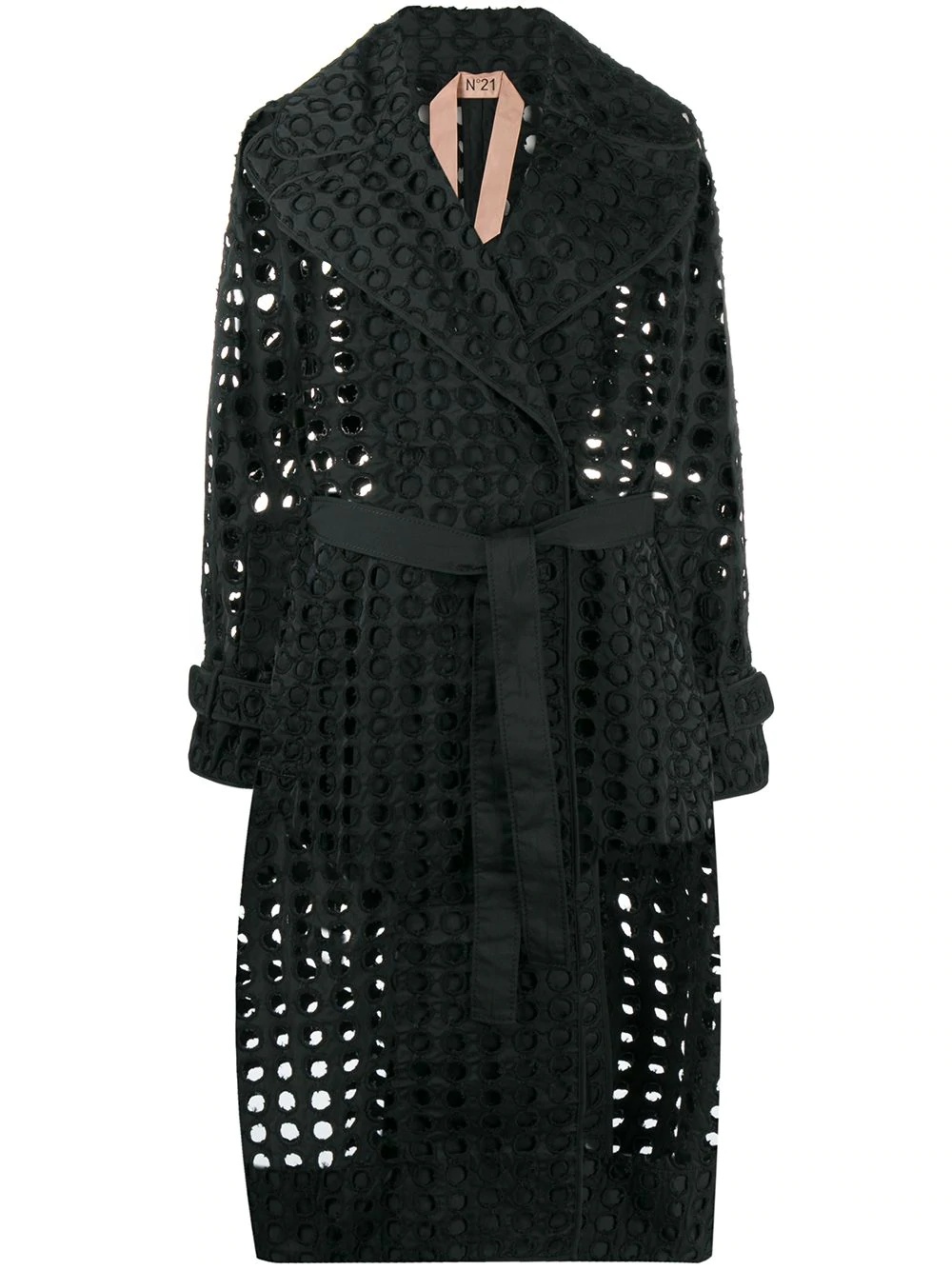 perforated-design midi coat - 1