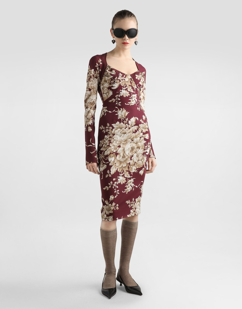 Dolce & Gabbana Rose-print charmeuse dress outlook