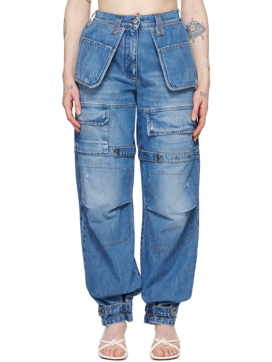 Indigo Oversized Denim Cargo Pants - 1