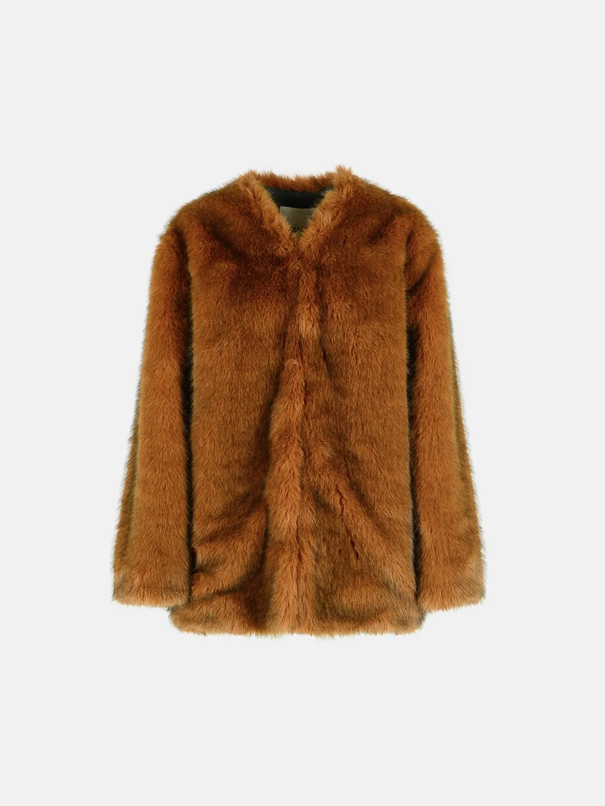 'AGLAE' BROWN POLYESTER FAUX FUR COAT - 1
