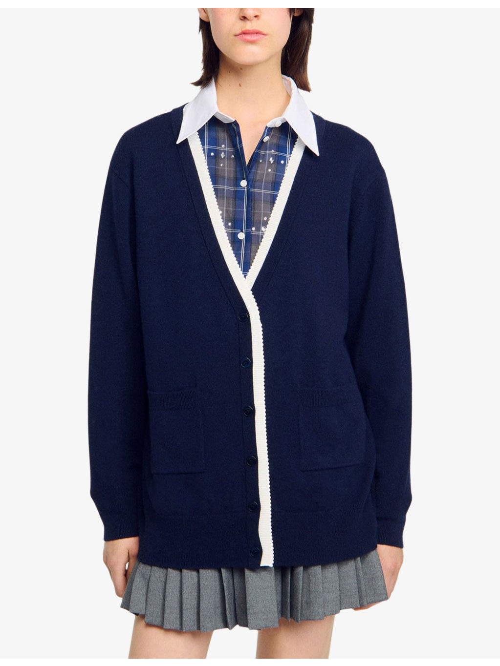 V-Neck Wool and Cashmere Cardigan - 3