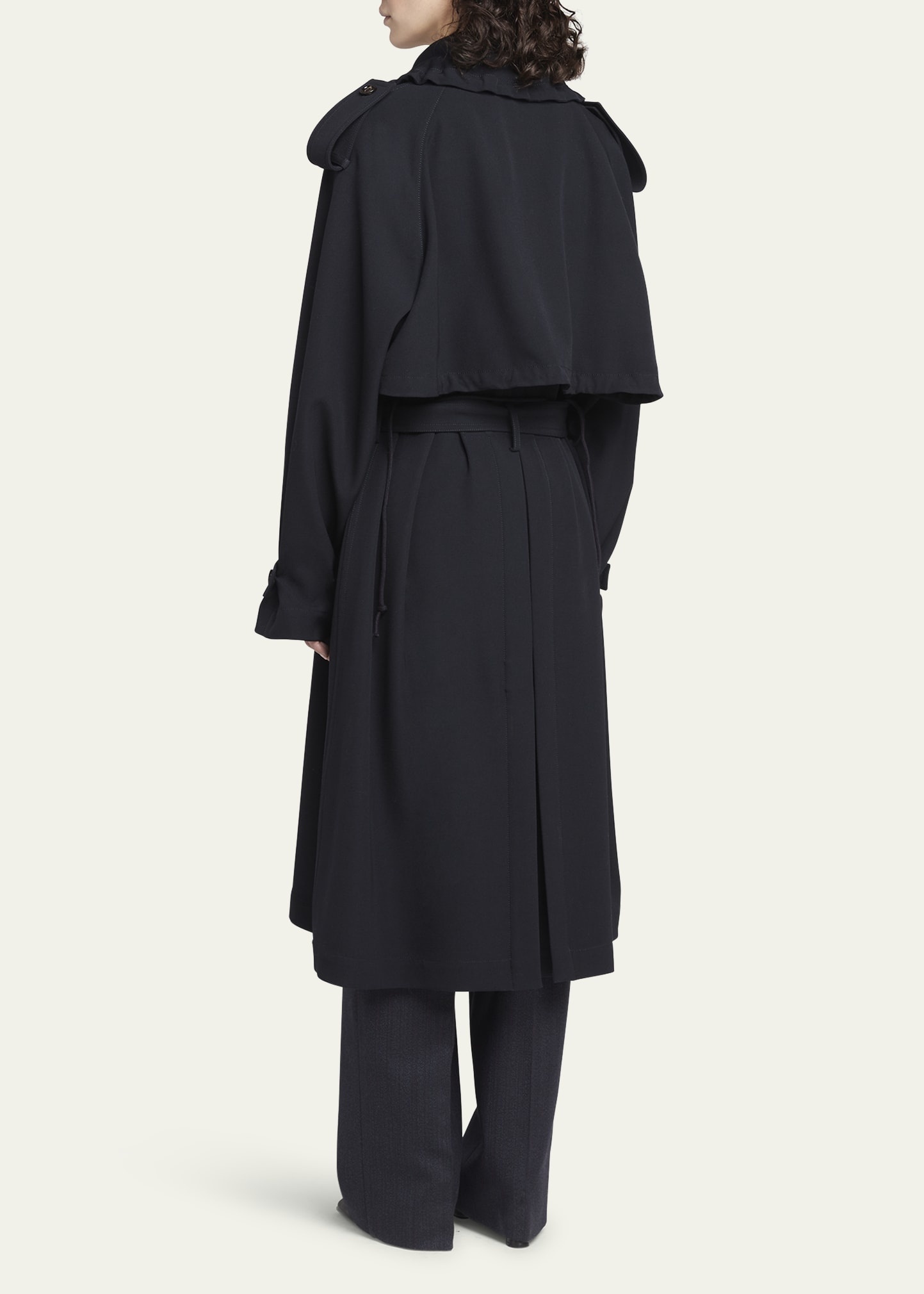 Compact Wool Gabardine Belted Trench Coat - 3