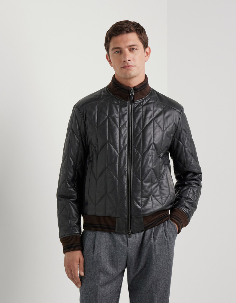 BLACK LAMBSKIN QUILTED BOMBER JACKET 3