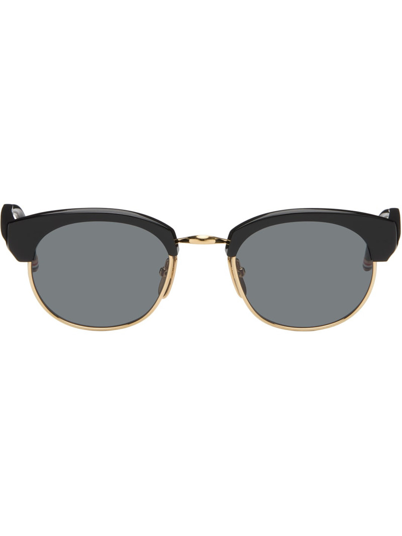 Black Acetate & Titanium Oval Sunglasses 1