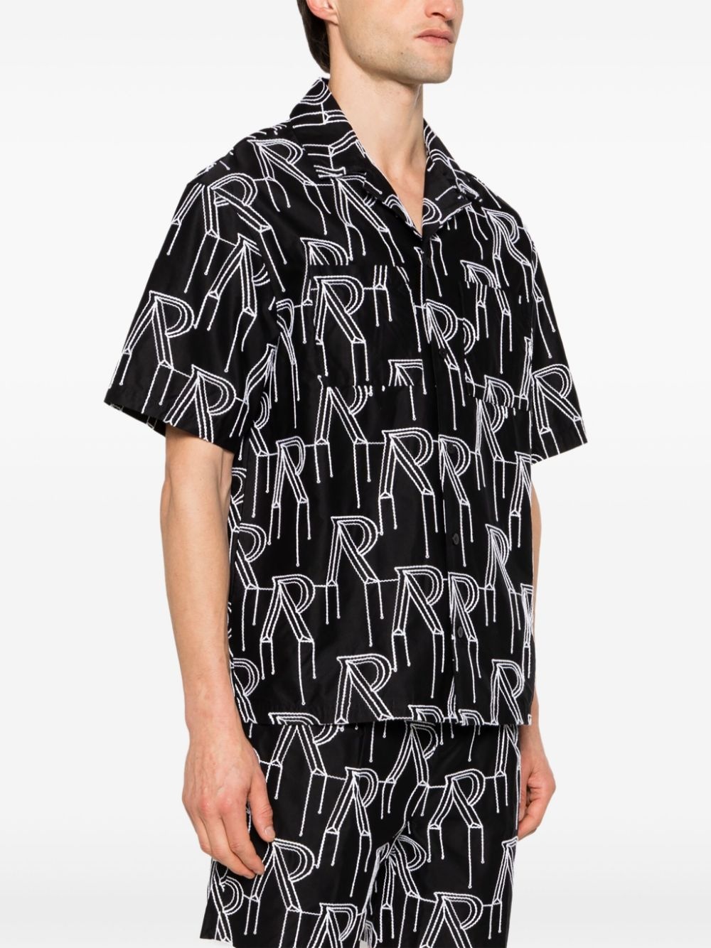 Initial-embroidered cotton overshirt - 3