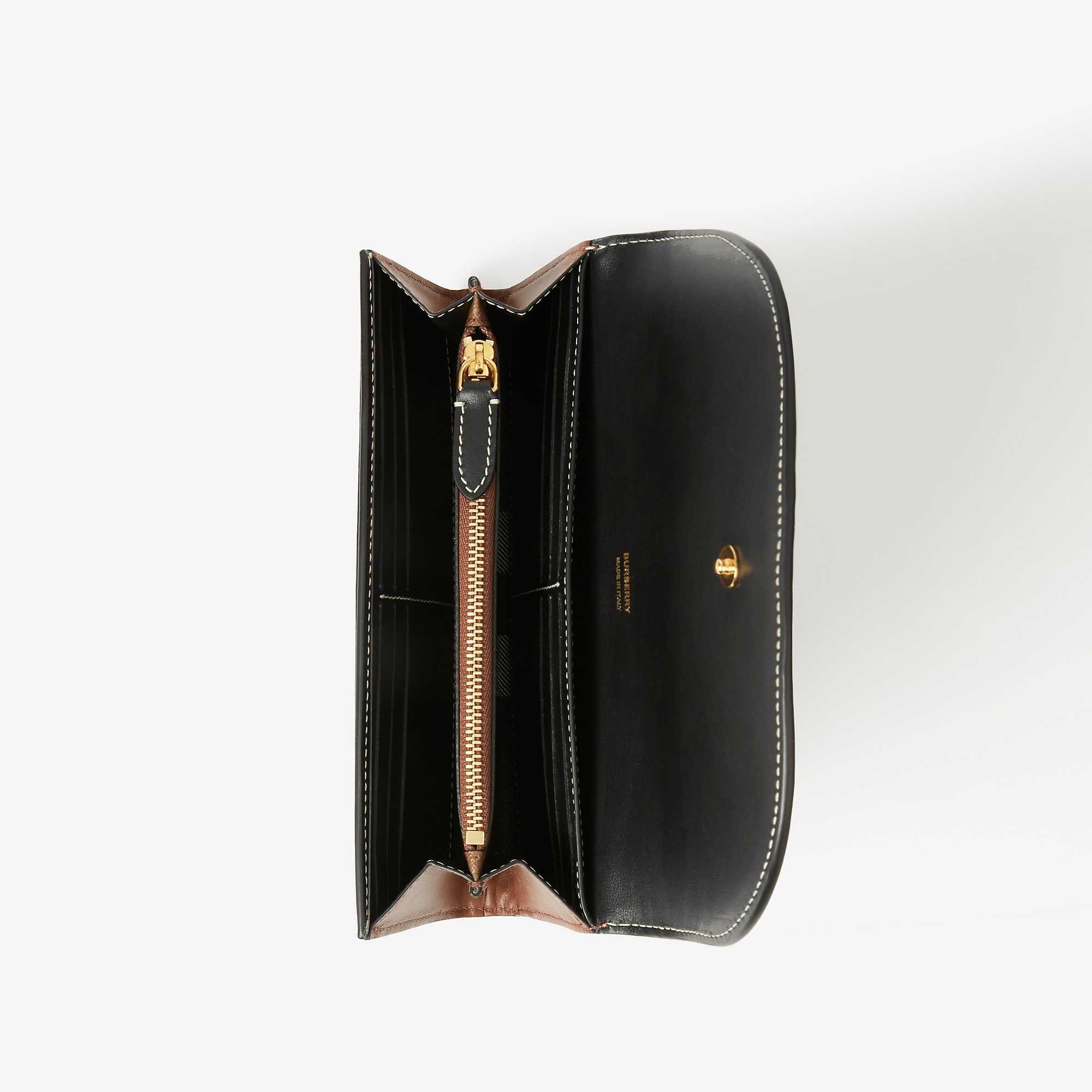 Check and Leather Continental Wallet - 2