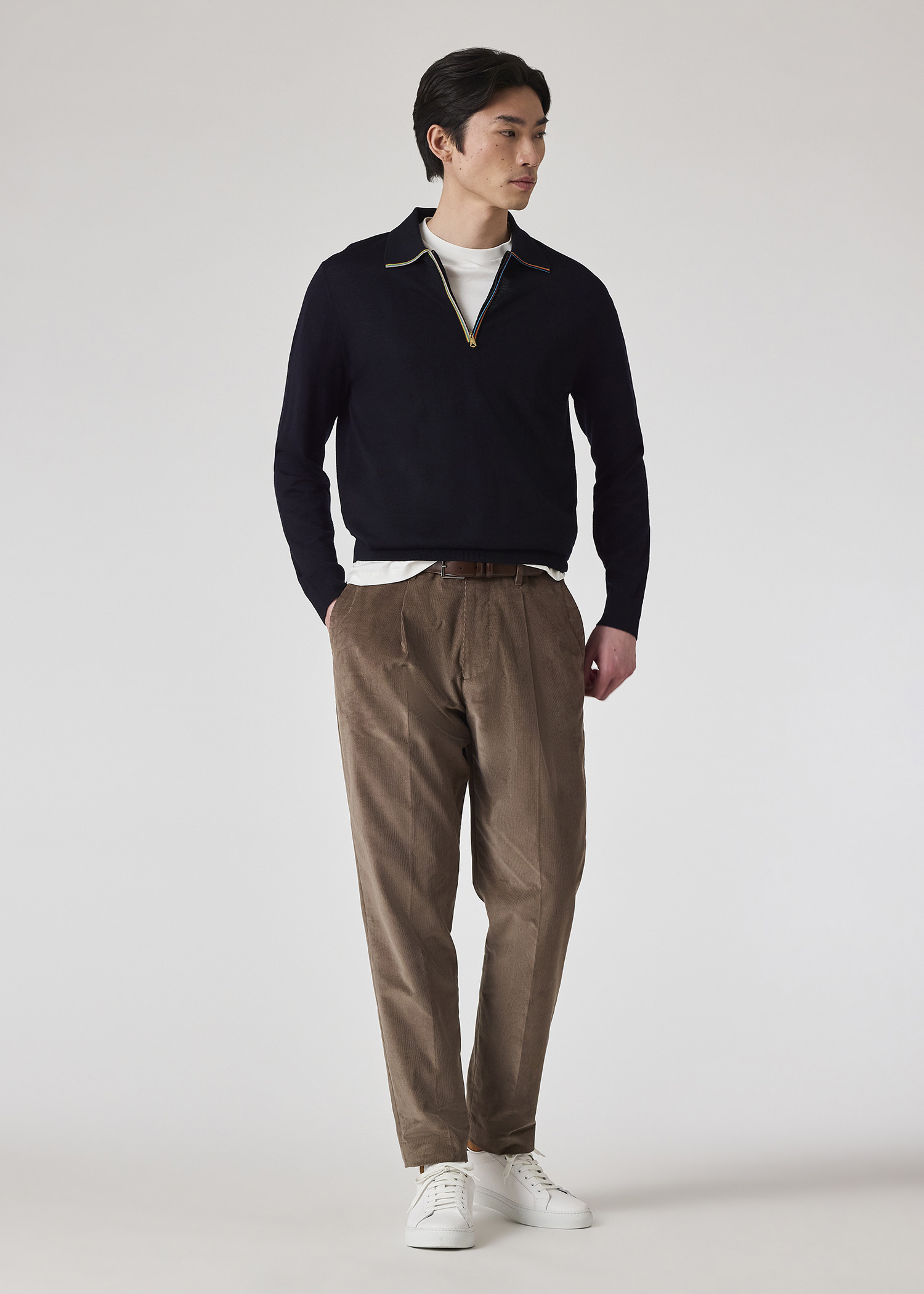 Dark Navy 'Signature Stripe' Zip Trim Long-Sleeve Polo Shirt - 4