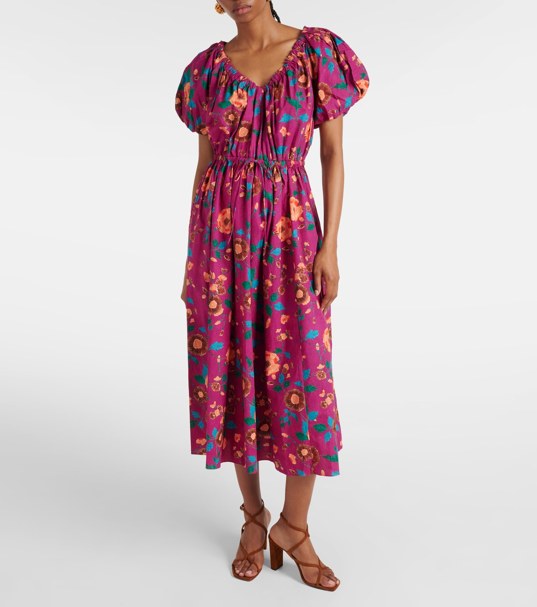 Vika balloon-sleeve cotton midi dress - 2