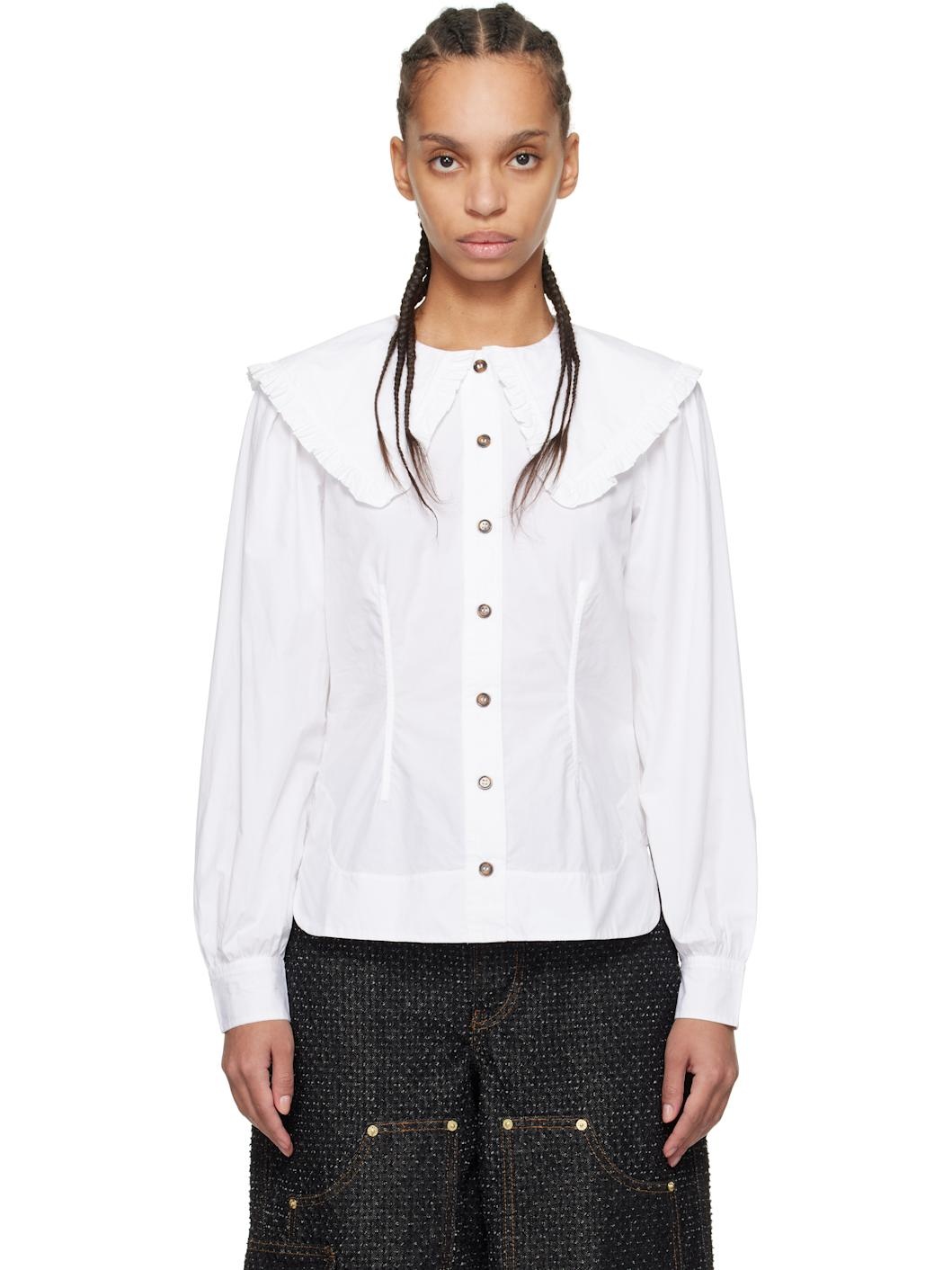 White Frill Collar Poplin Shirt - 1
