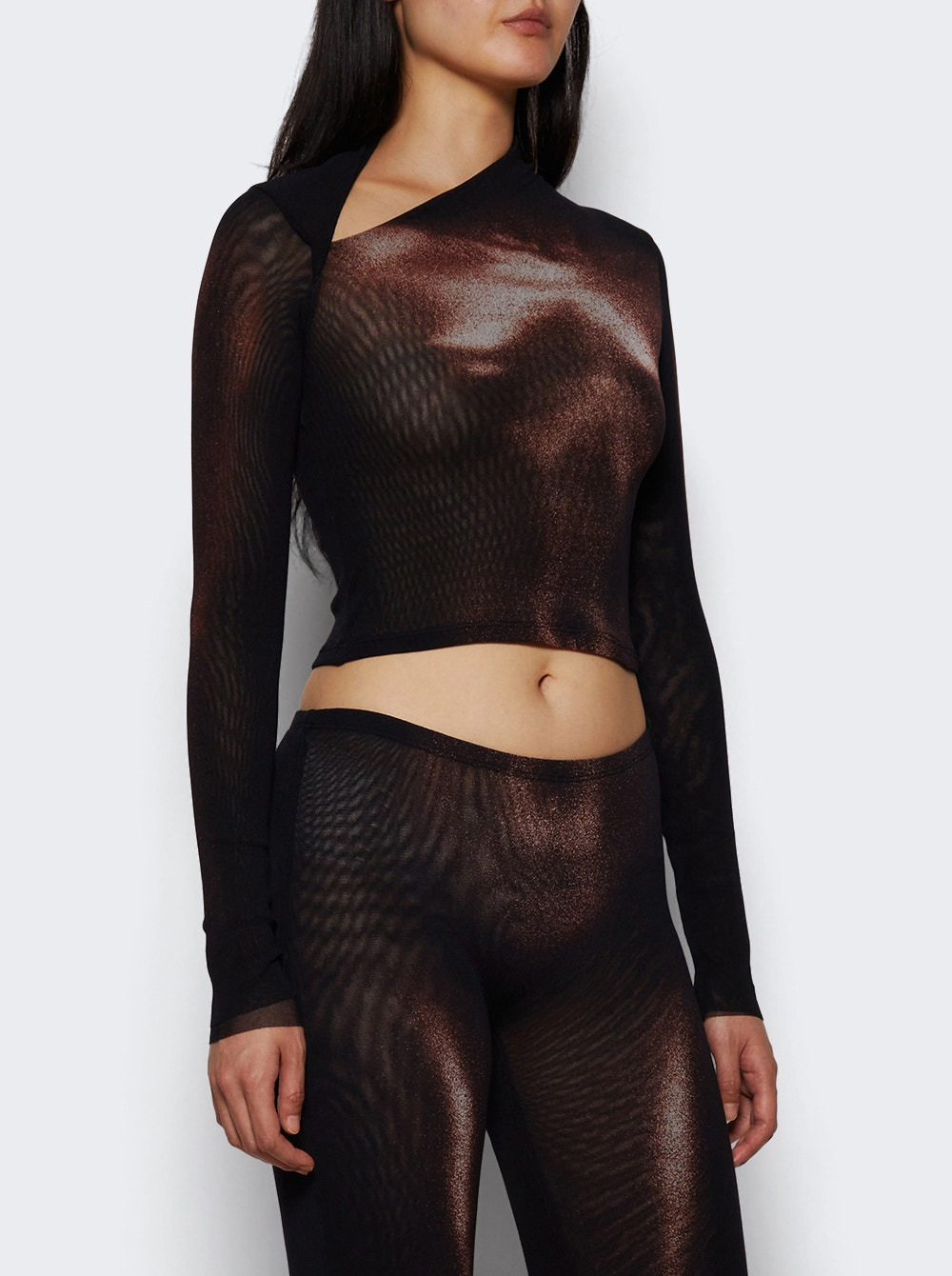 Printed Body Dust Mesh Crop Top Black And Brown - 2