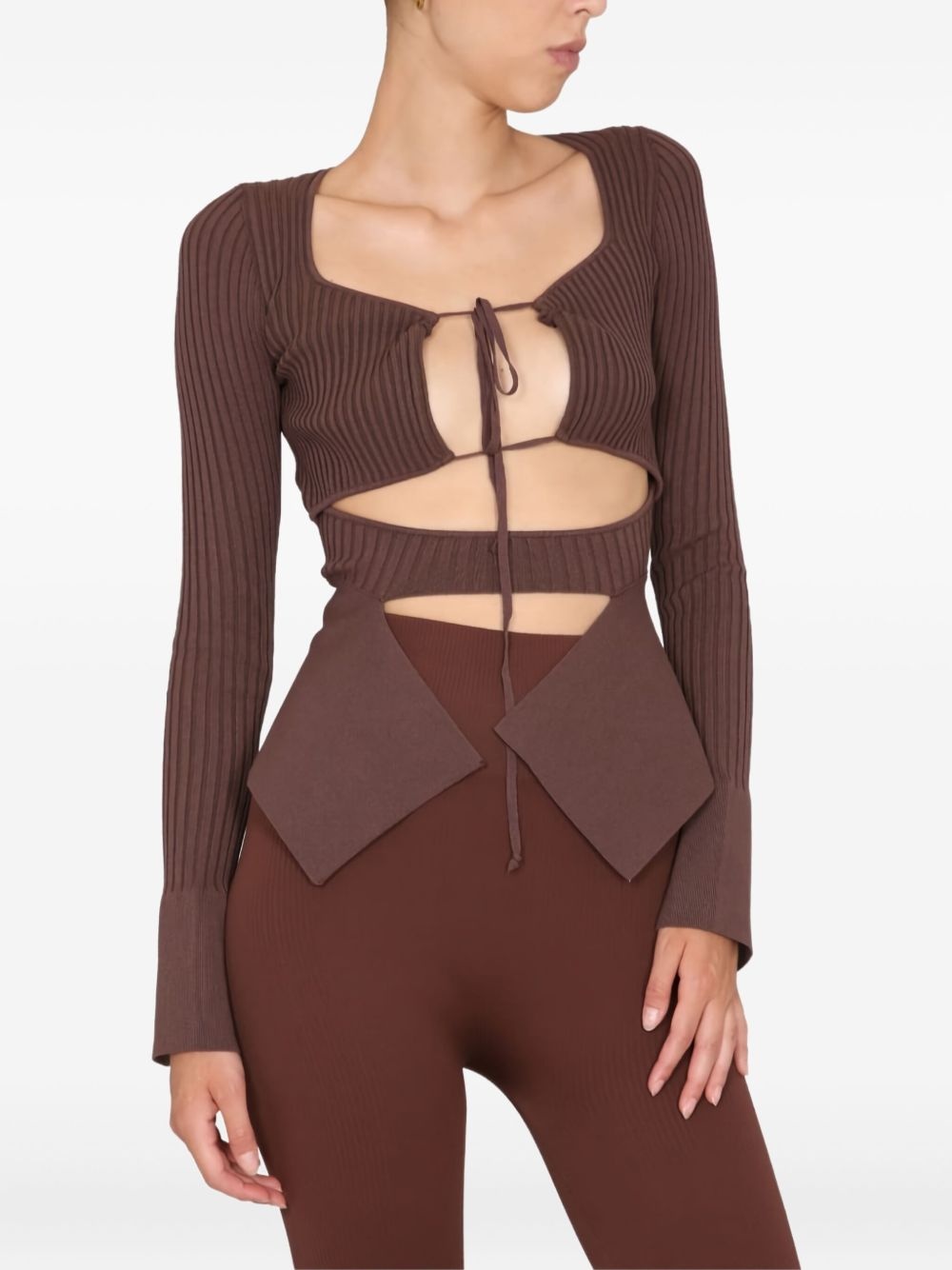 tie-front ribbed top - 3