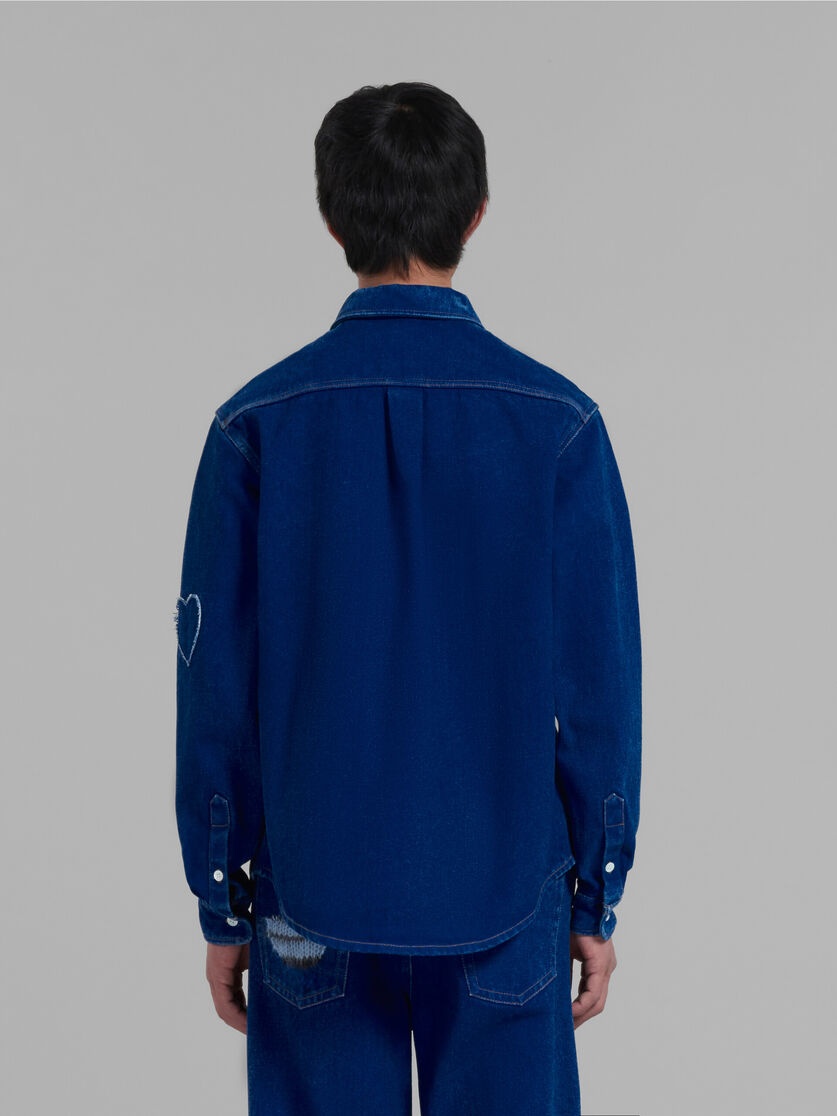BLUE COATED DENIM SHIRT WITH MOHAIR PATCHES - 3