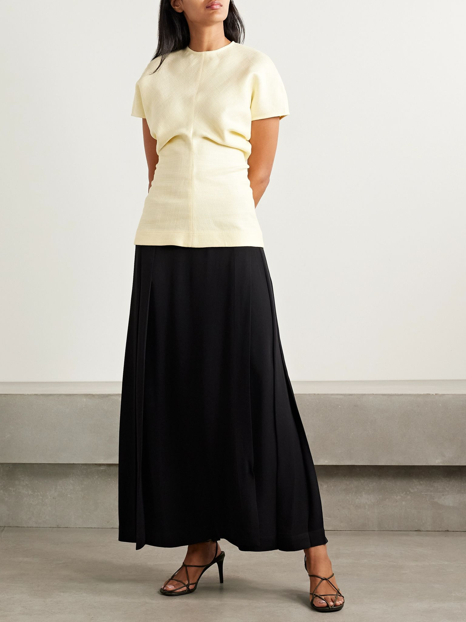 Pleated crepe maxi wrap-effect skirt Black - 2