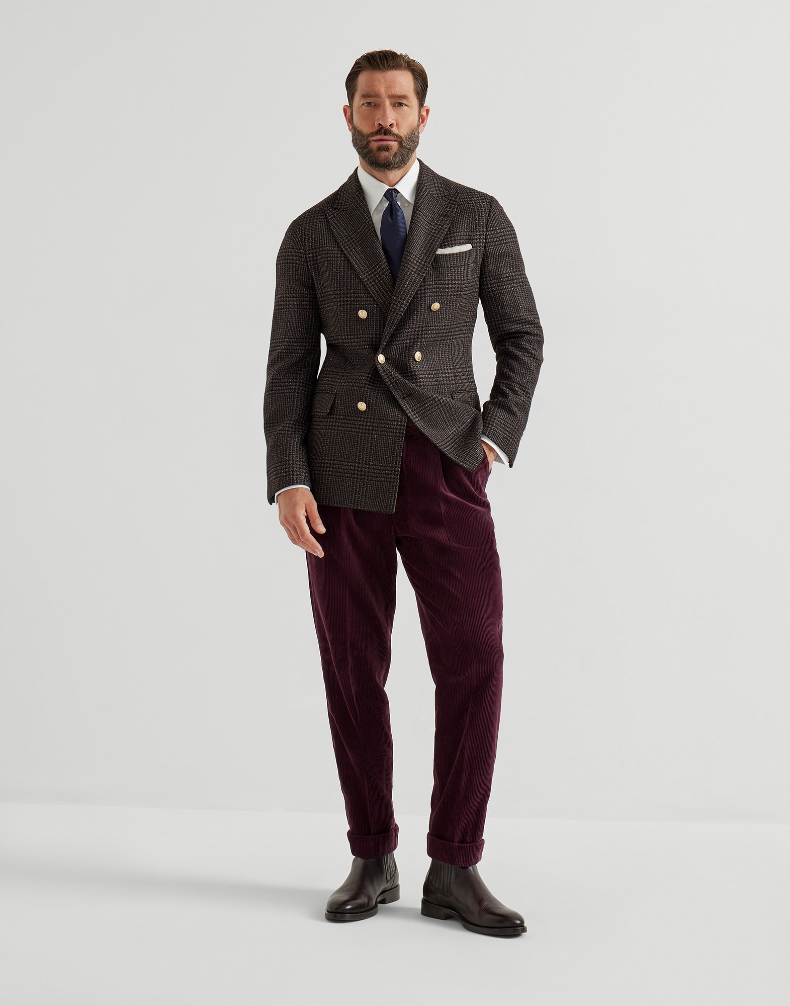 Wool, alpaca and silk Prince of Wales one-and-a-half breasted deconstructed blazer with metal button - 5