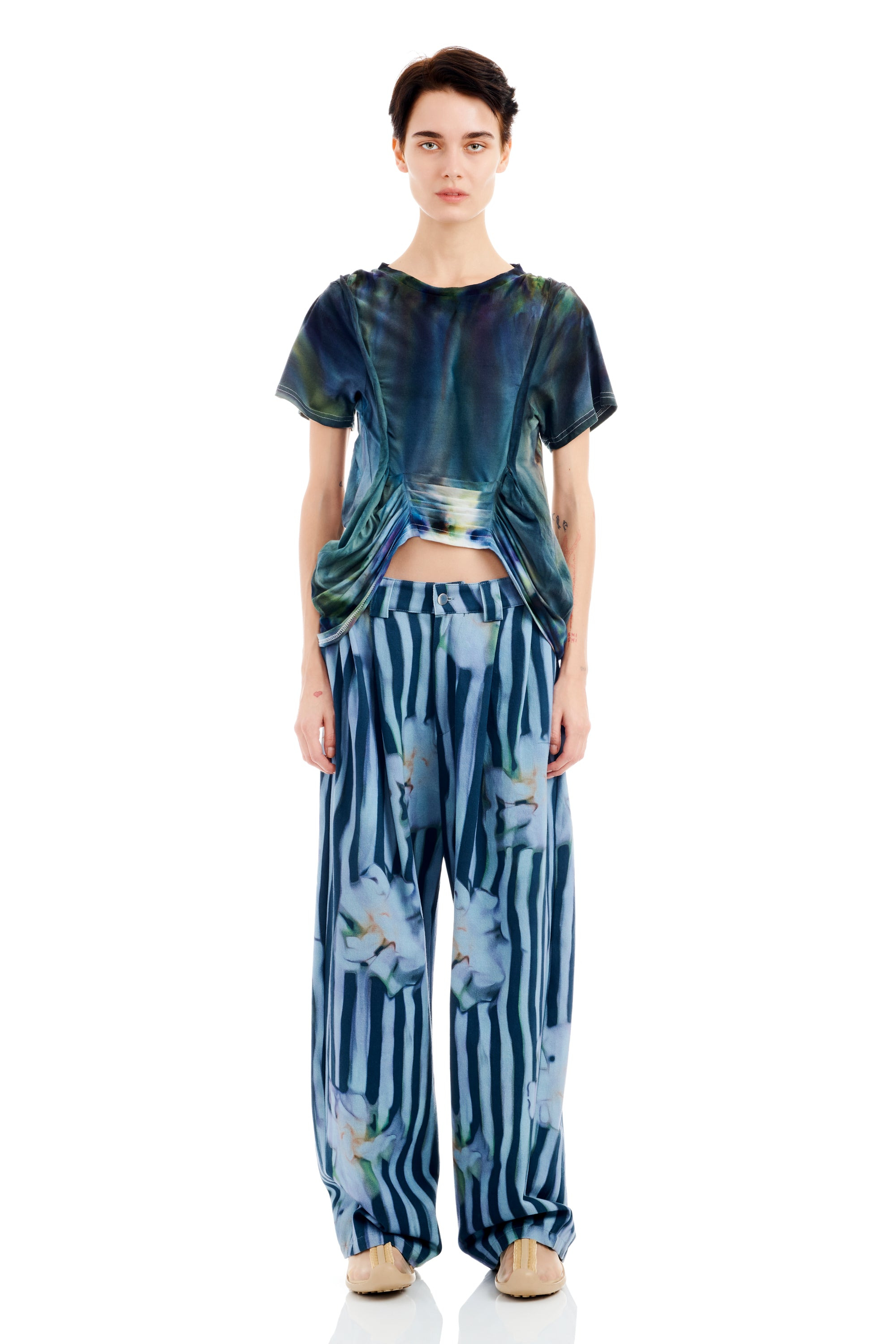 WAVY NAVY FLOWER STRIPE CATCHFLY PANT - 3