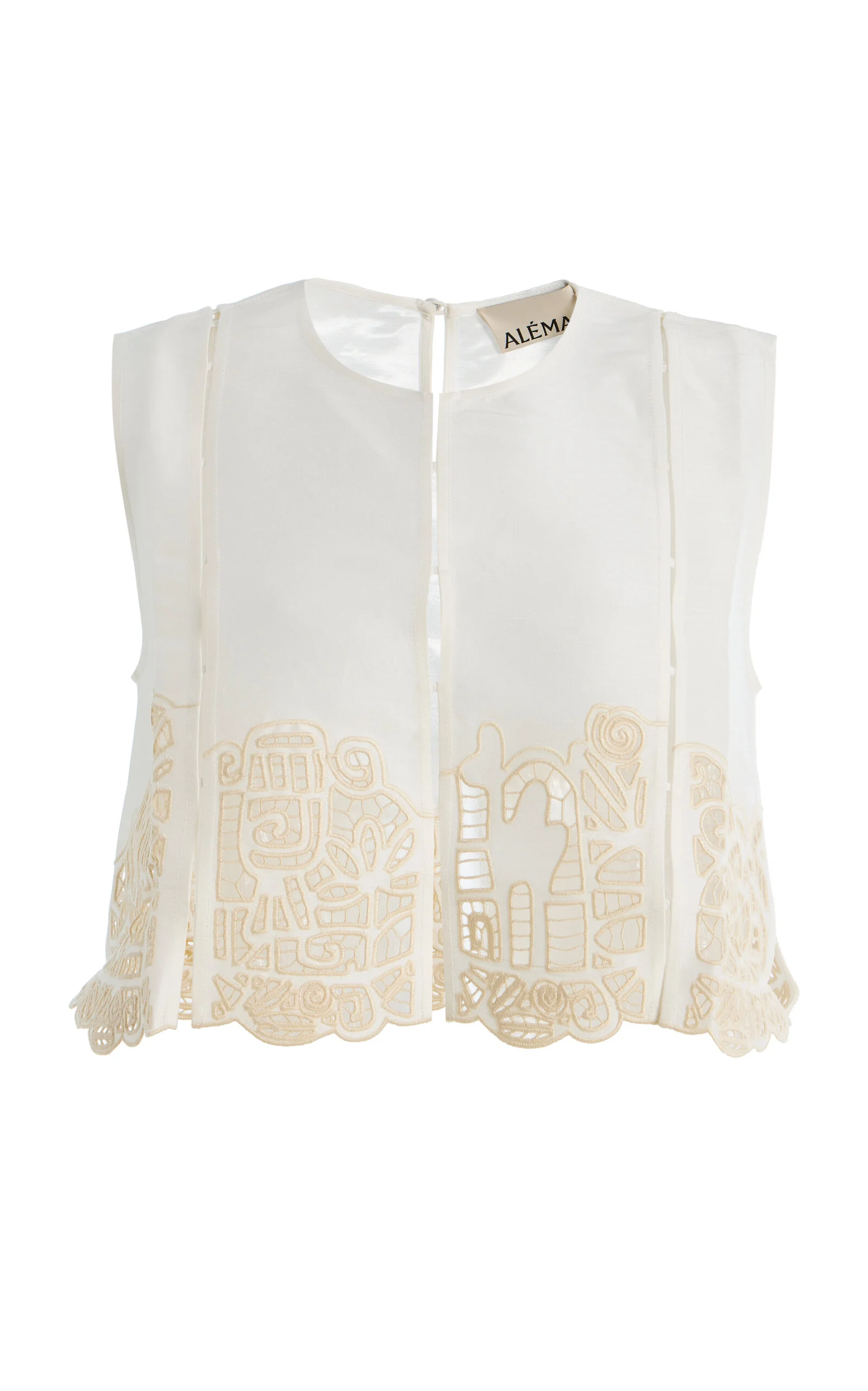 Rosemary Embroidered Linen-Blend Top off-white - 1