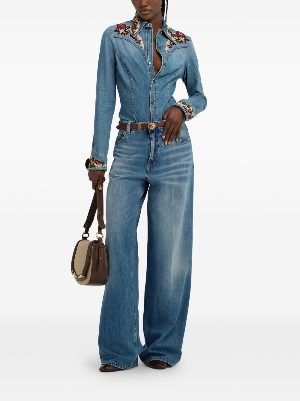 embroidered denim shirt - 2