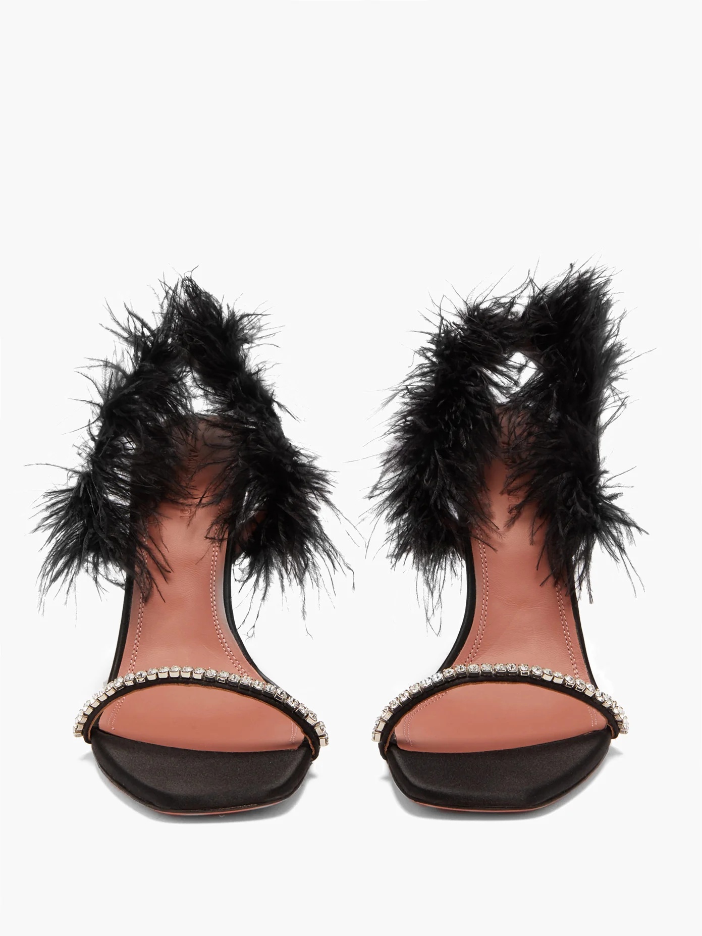 Adwoa crystal and feather-trimmed satin sandals - 6