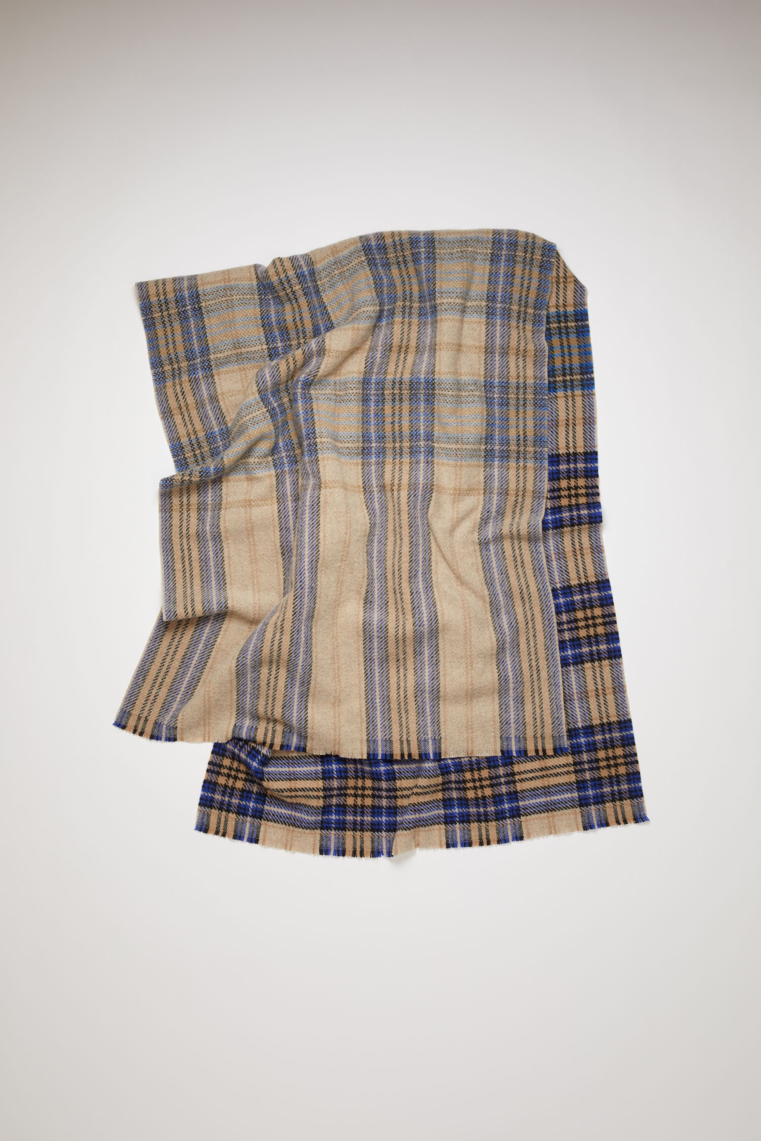 Checked logo scarf - Oatmeal Beige / Blue Check - 4