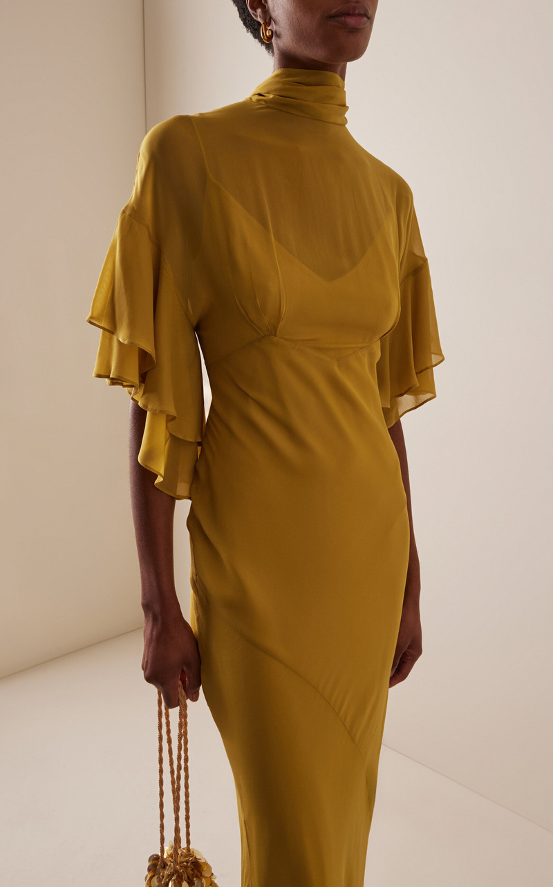 De La Vali Lena Ruffled Georgette Maxi Dress yellow outlook