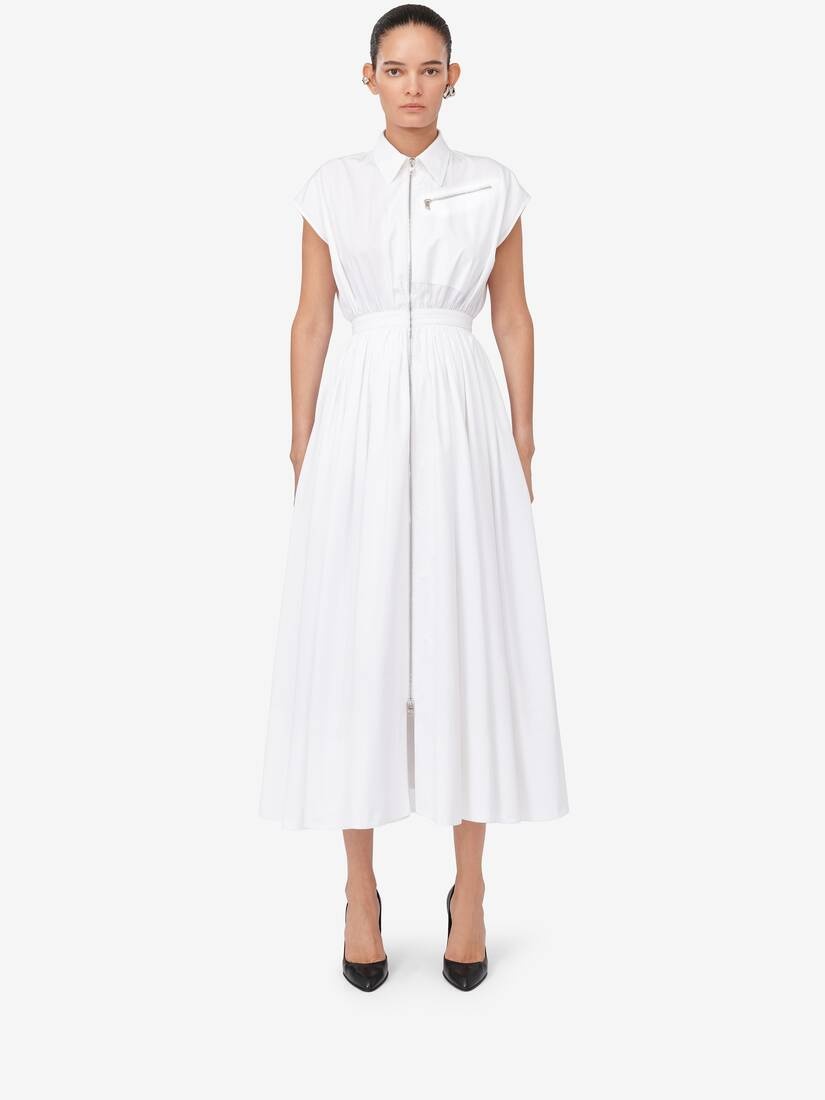 ■alexander mcqueen■ Pencil Shirt Dress Optic White 741654Q Alexander McQueen Women's Dropped Shoulder Shirt Dress in