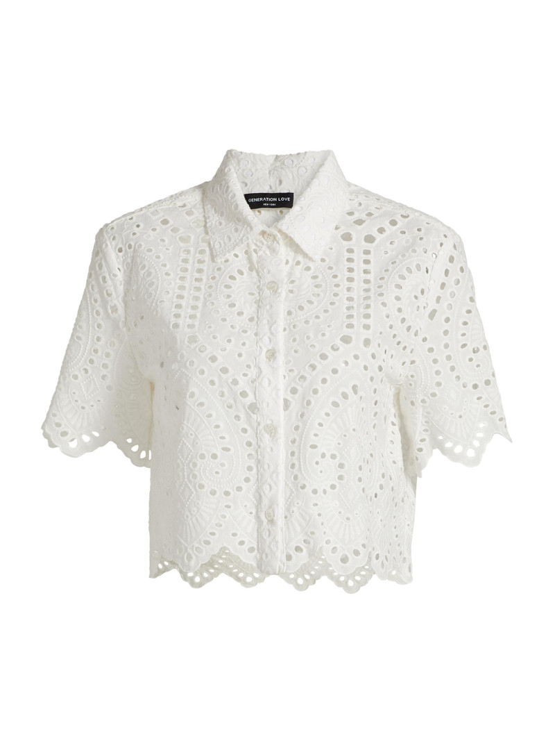 Women's Dubois Cotton Eyelet Cropped Shirt - White 1